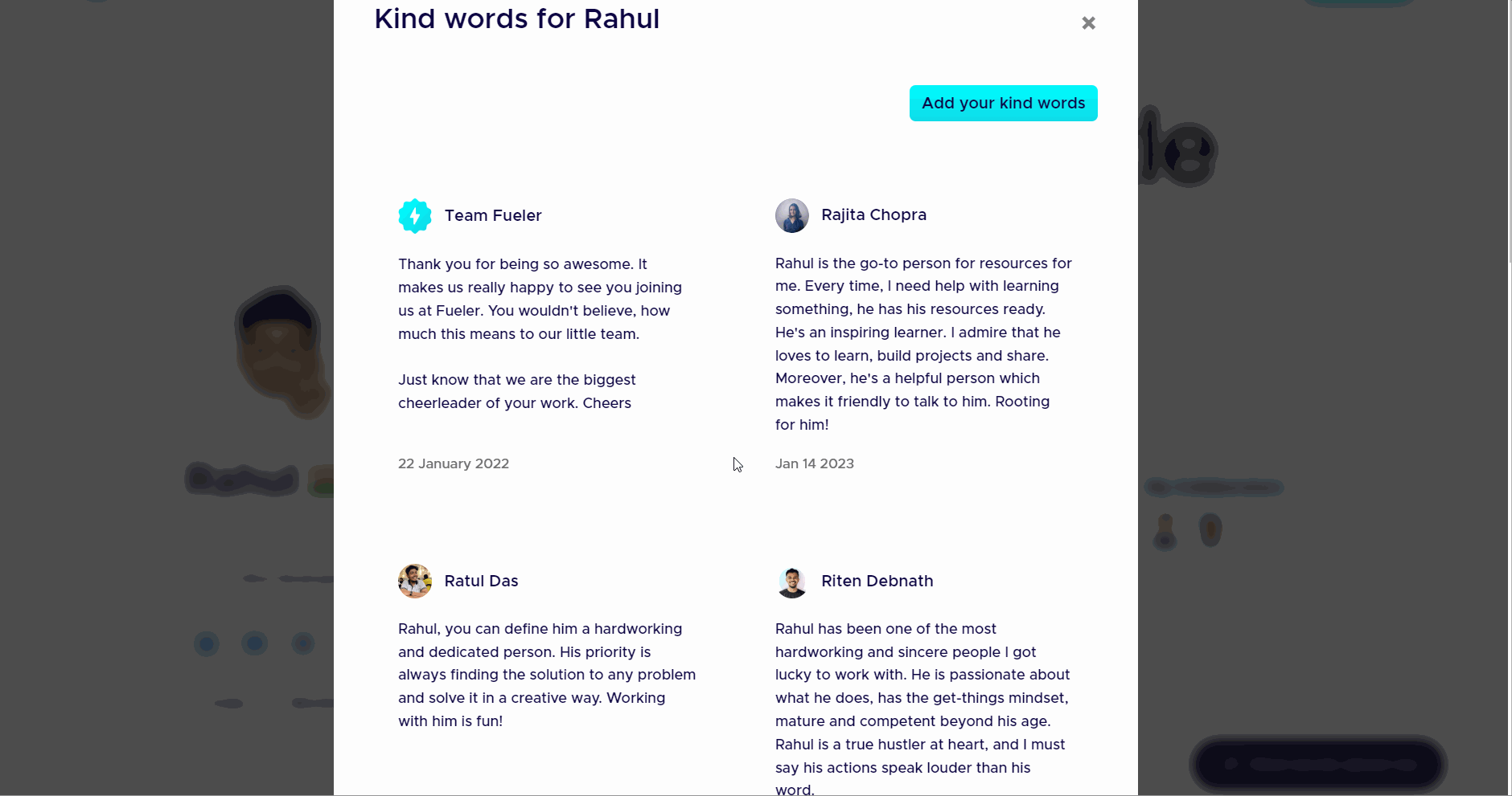Kind Words on Rahul Fueler Profile