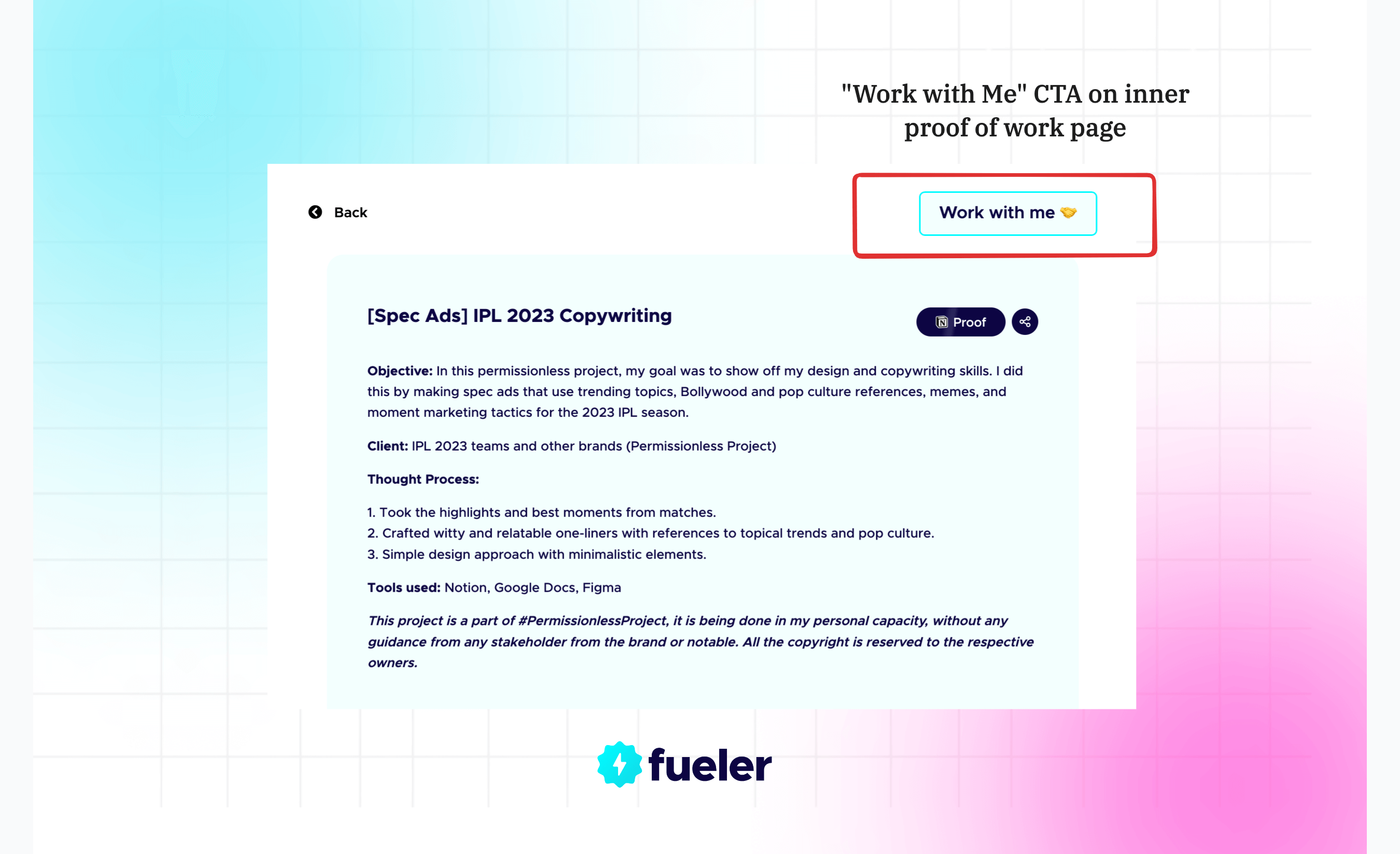 Work with Me CTA button on Inner Fueler Proof of Work Page