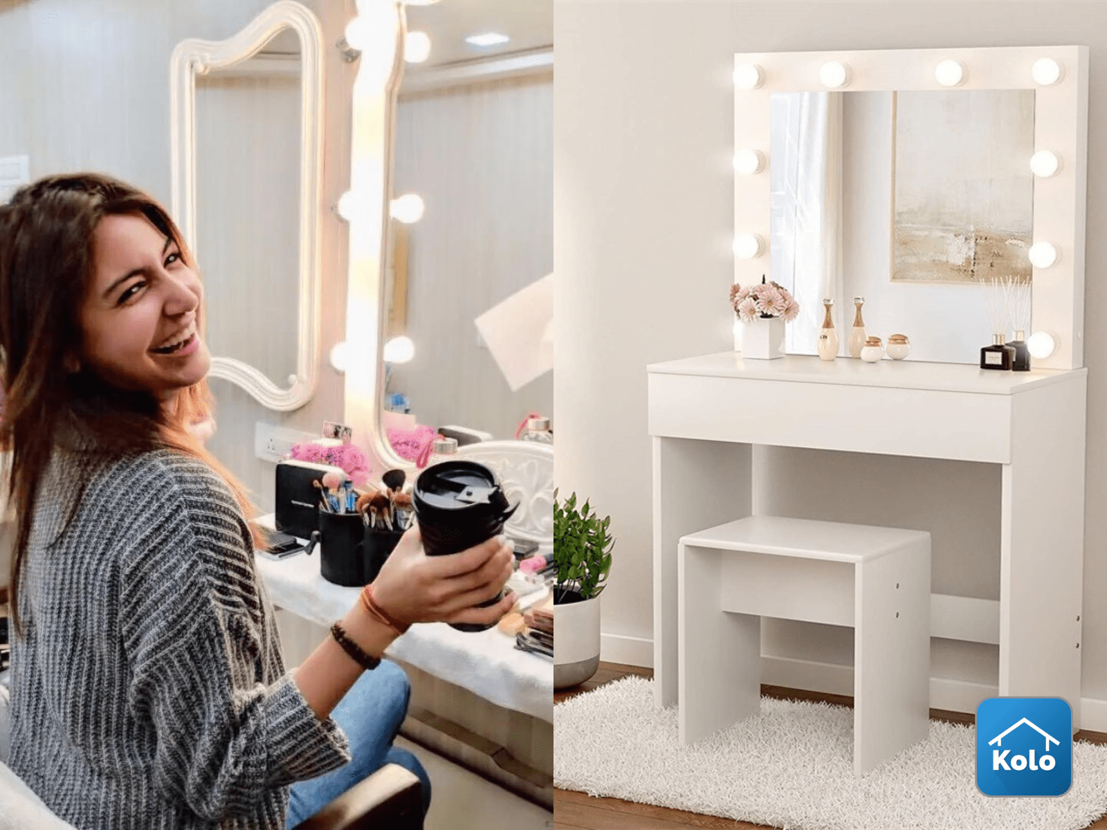 Oboval Modern Marble Top Makeup Vanity Dressing Table with Corner Cabinet  by Homary | ufurnish.com